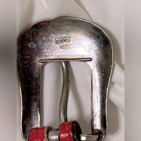 Vintage Red Snakeskin style leather belt hand made in Texas by Circle of Yoakum - Picture 6 of 12